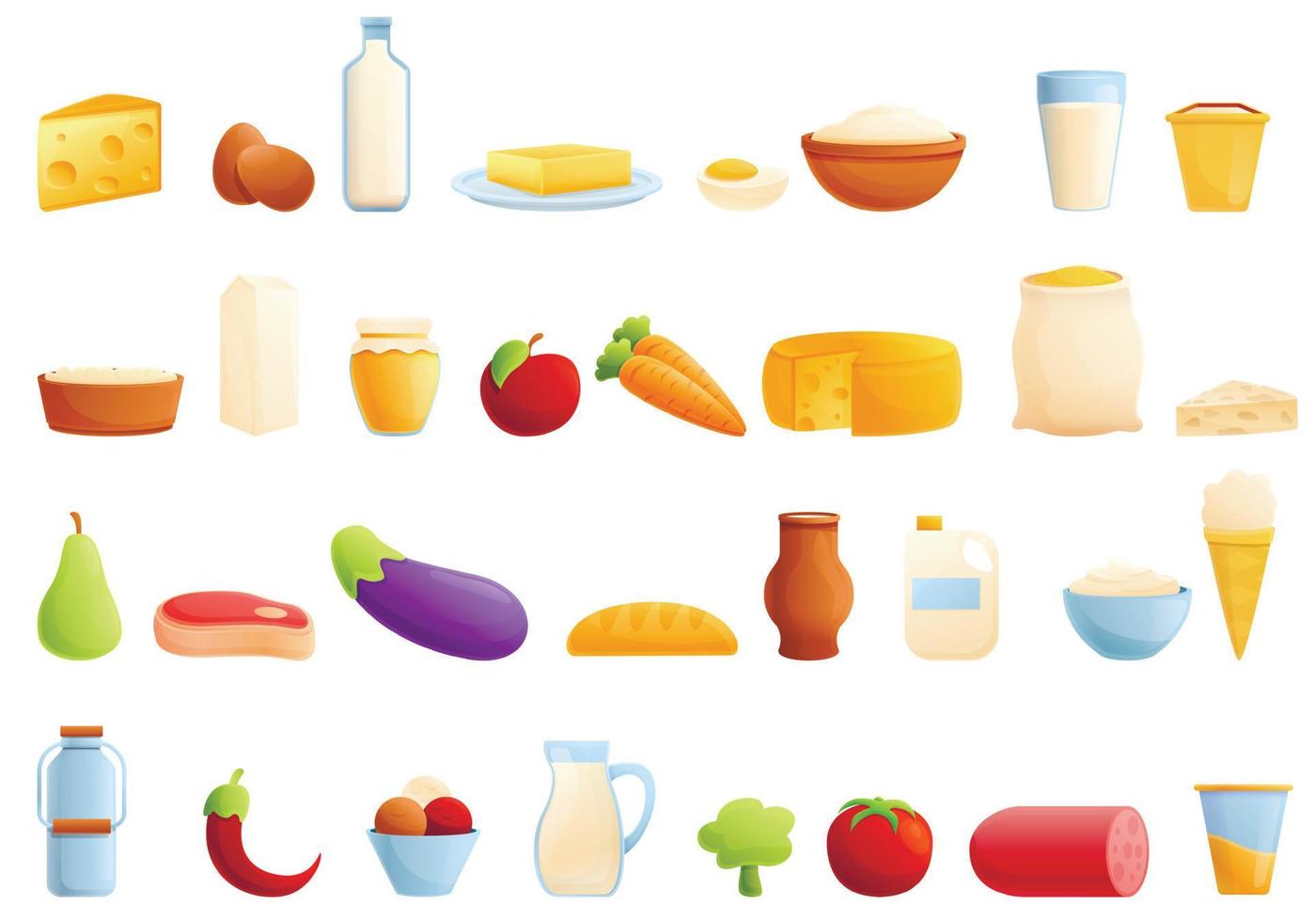 Farm products icons set, cartoon style vector