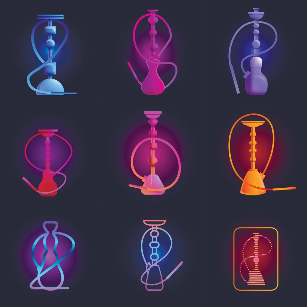 Hookah icons set, cartoon style vector