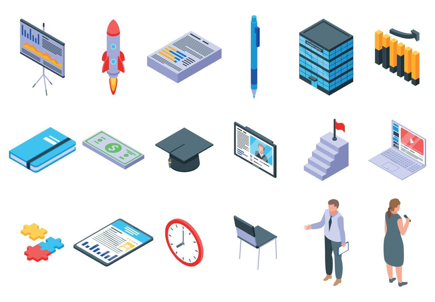 Business training icons set, isometric style vector