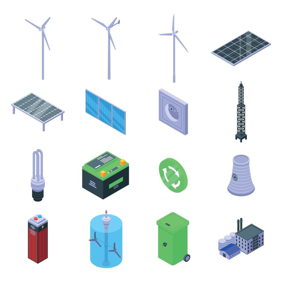 Clean energy icons set, isometric style vector