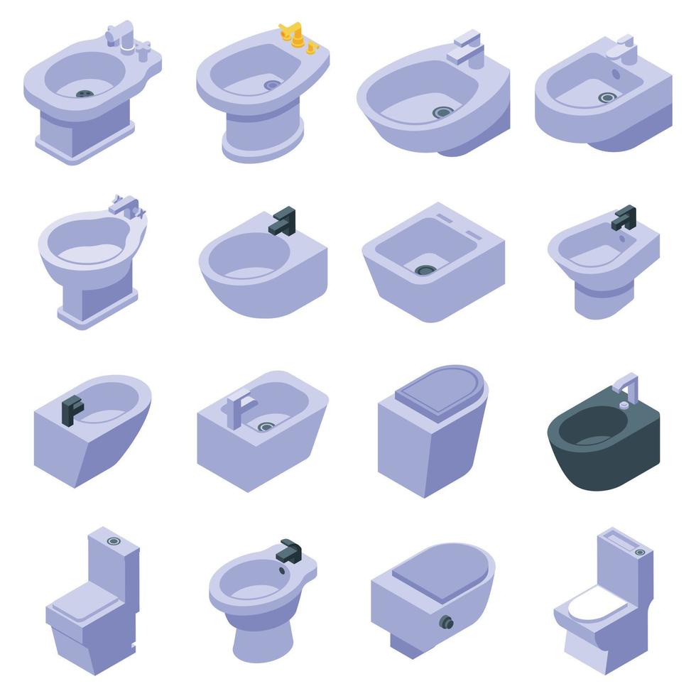 Bidet icons set, isometric style vector