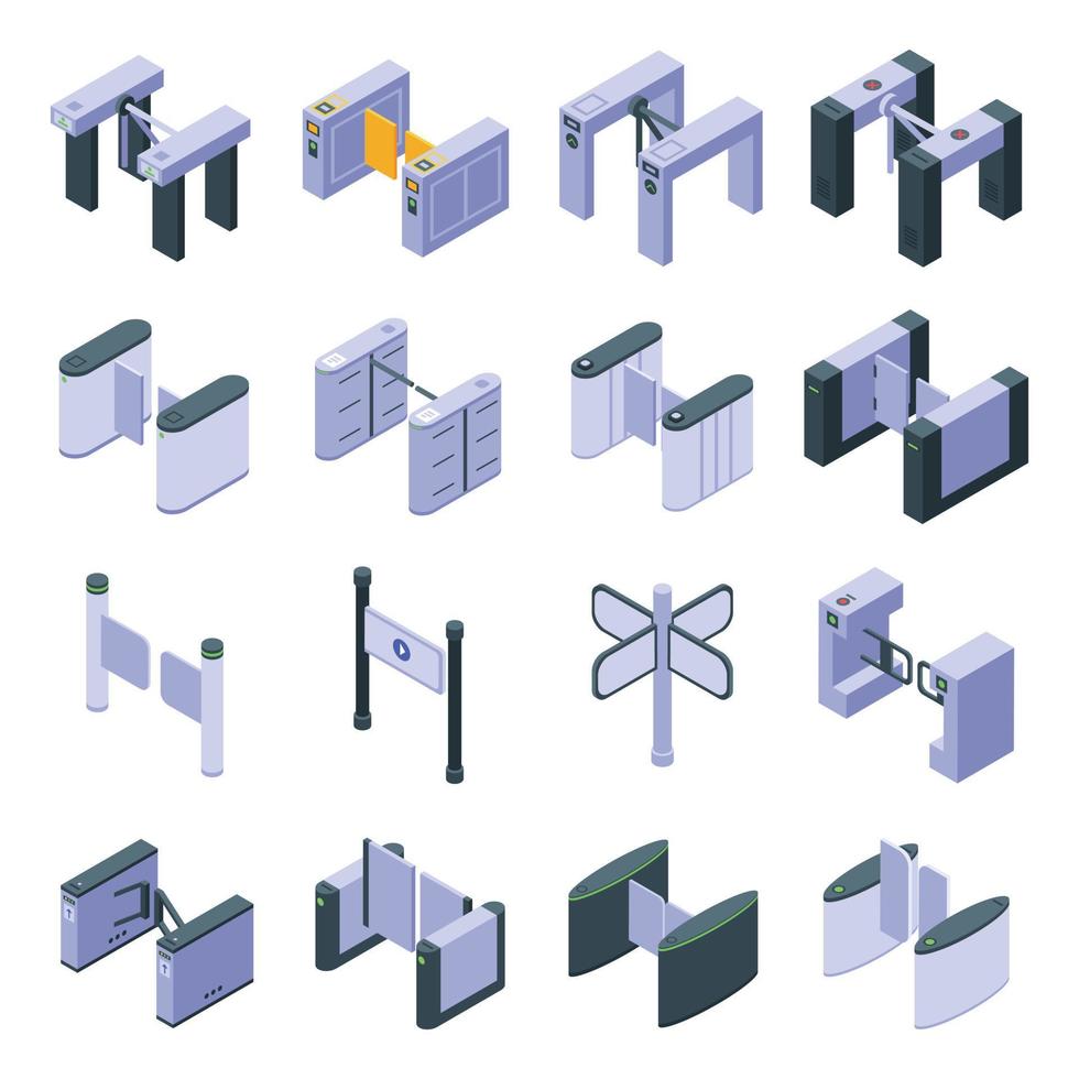 Turnstile icons set, isometric style vector