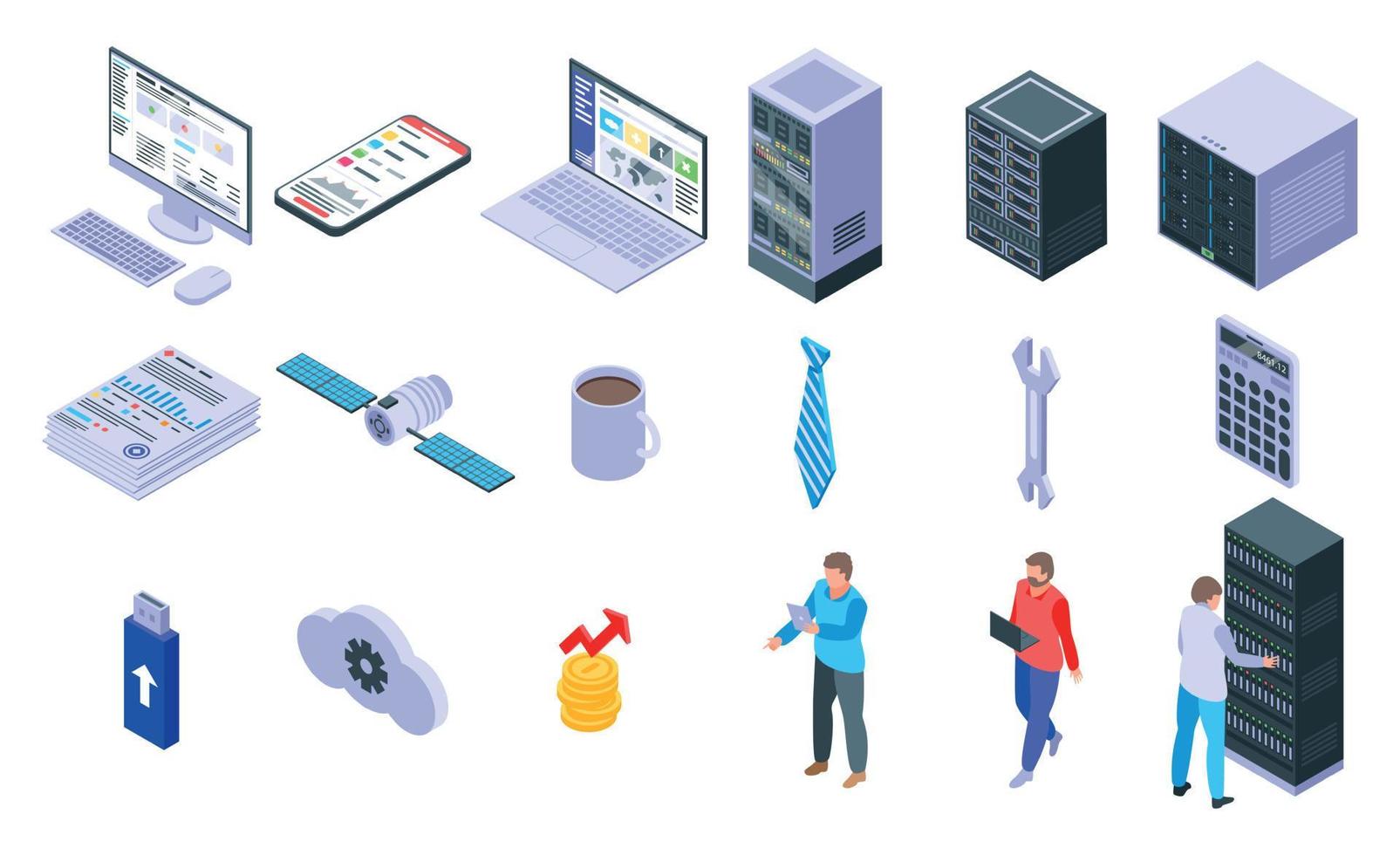 IT administrator icons set, isometric style vector