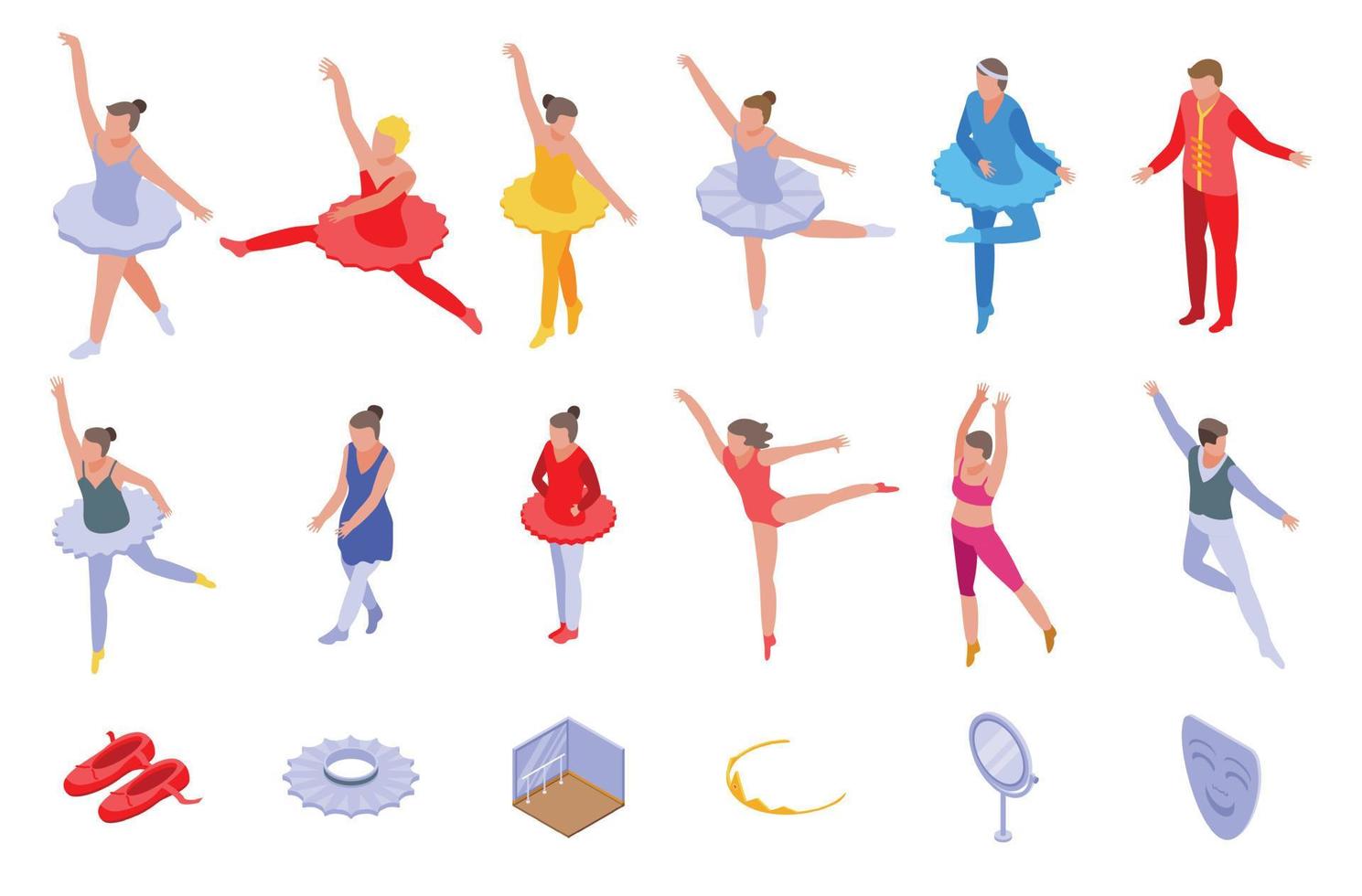 conjunto de iconos de ballet, estilo isométrico vector