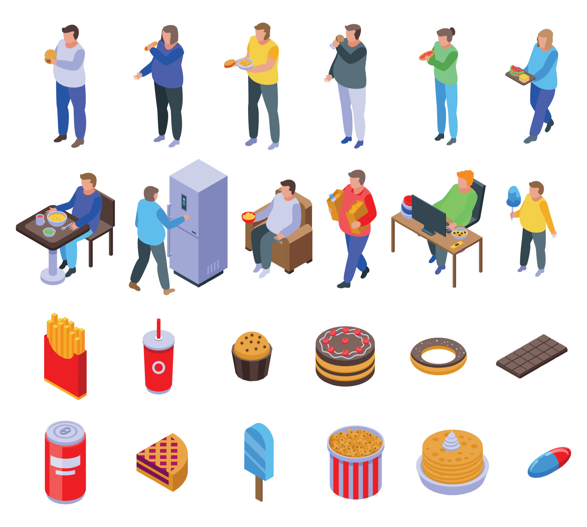 Gluttony icons set, isometric style 8857961 Vector Art at Vecteezy