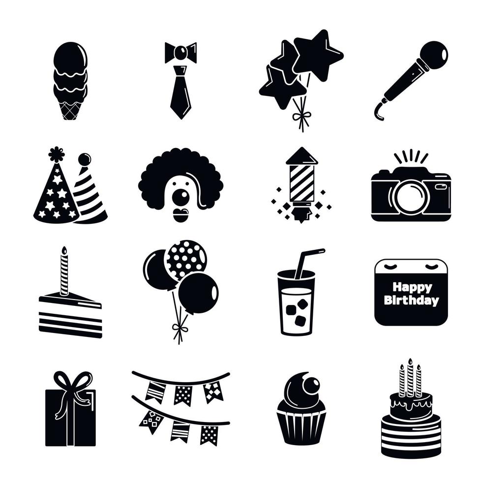 conjunto de iconos de feliz cumpleaños, estilo simple vector