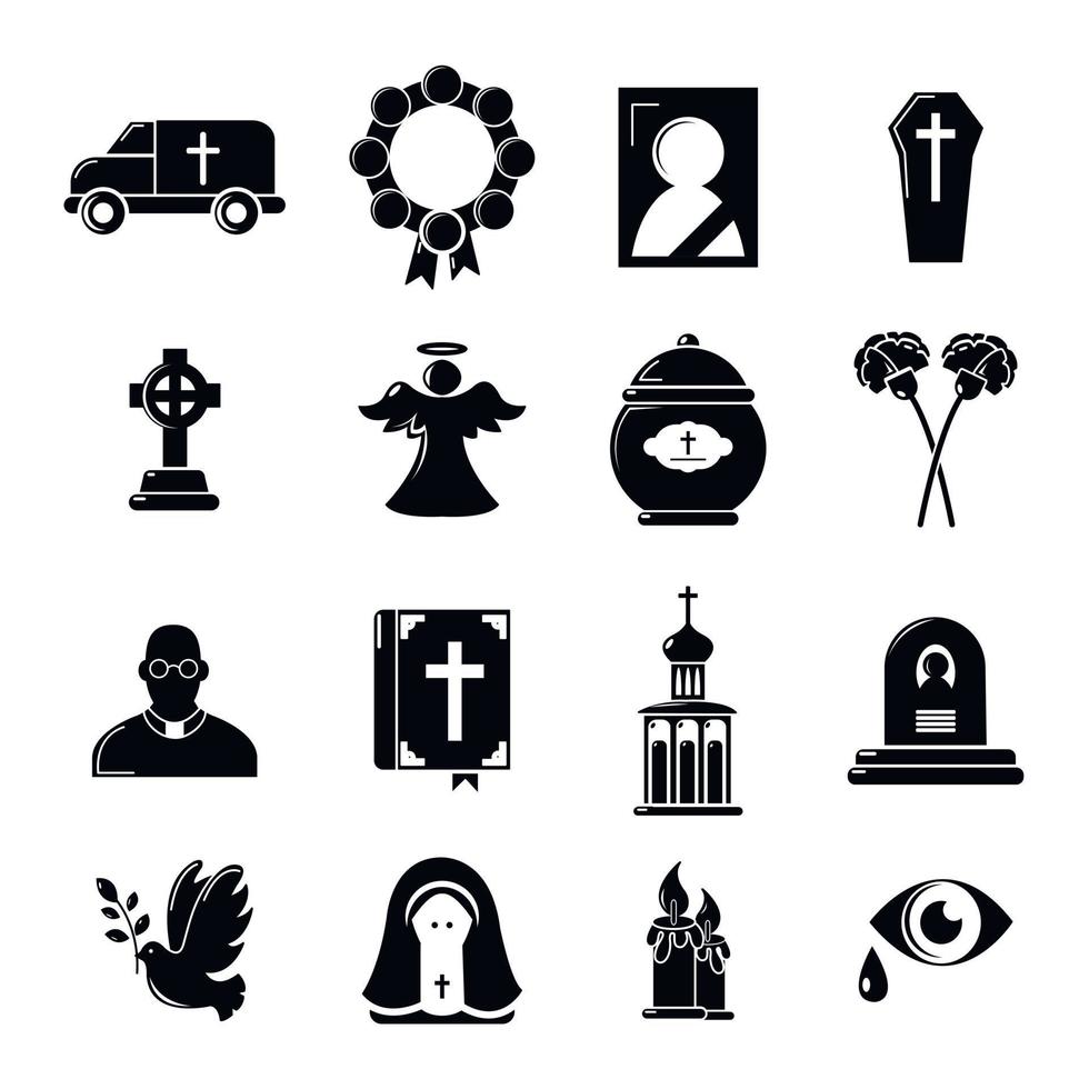 conjunto de iconos de servicio ritual funerario, estilo simple vector