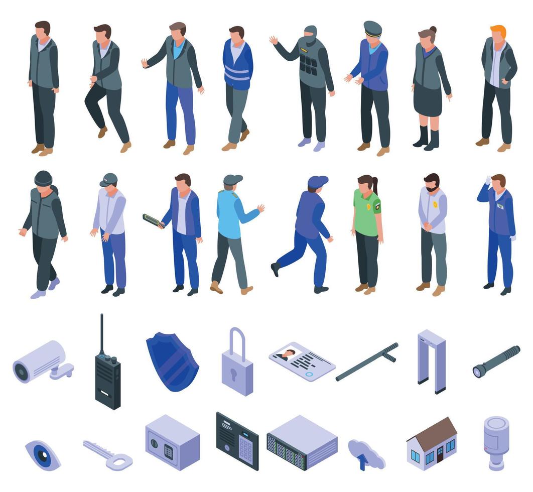 Security service icons set, isometric style vector