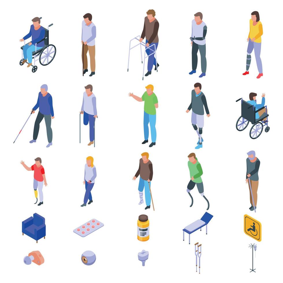 Handicapped icons set, isometric style vector