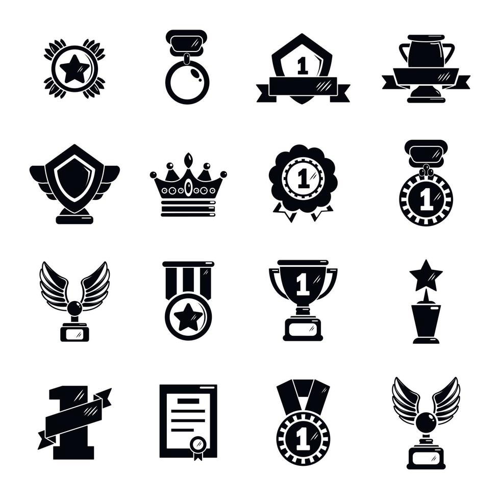 Awards medals cups icons set, simple style vector