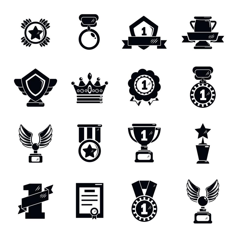 premios, medallas, tazas, iconos, conjunto, simple, estilo vector