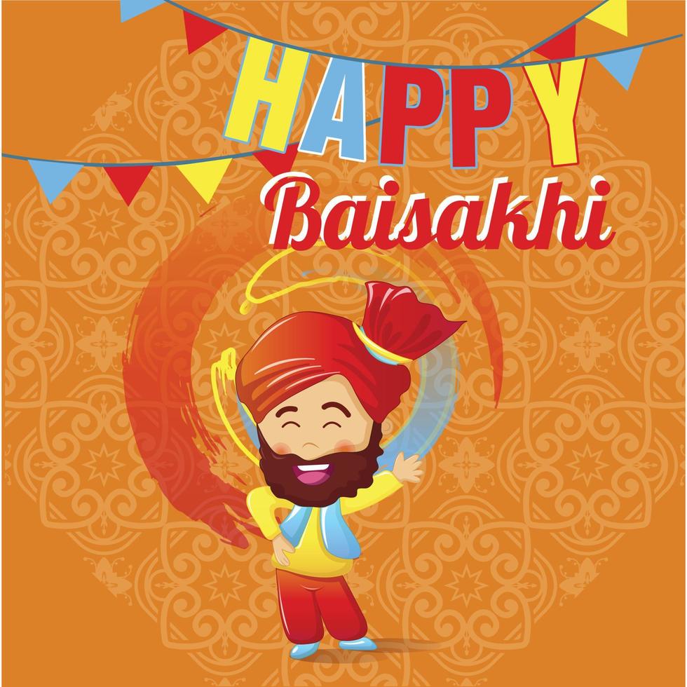 Happy baisakhi man concept banner, cartoon style vector