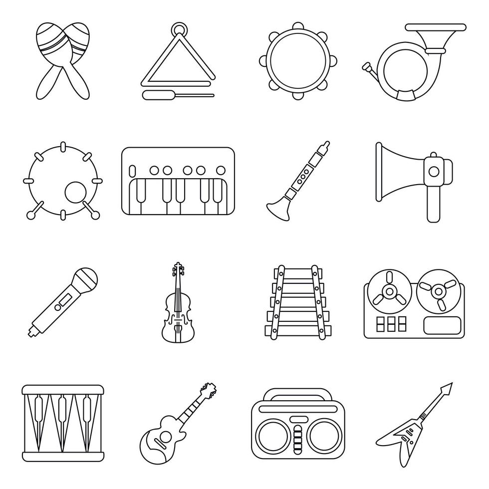 Musical instruments icons set, outline style vector