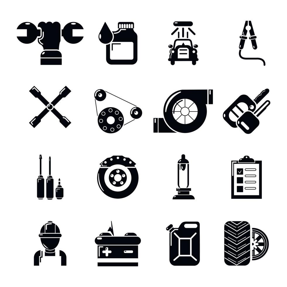 conjunto de iconos de reparación de automóviles, estilo simple vector