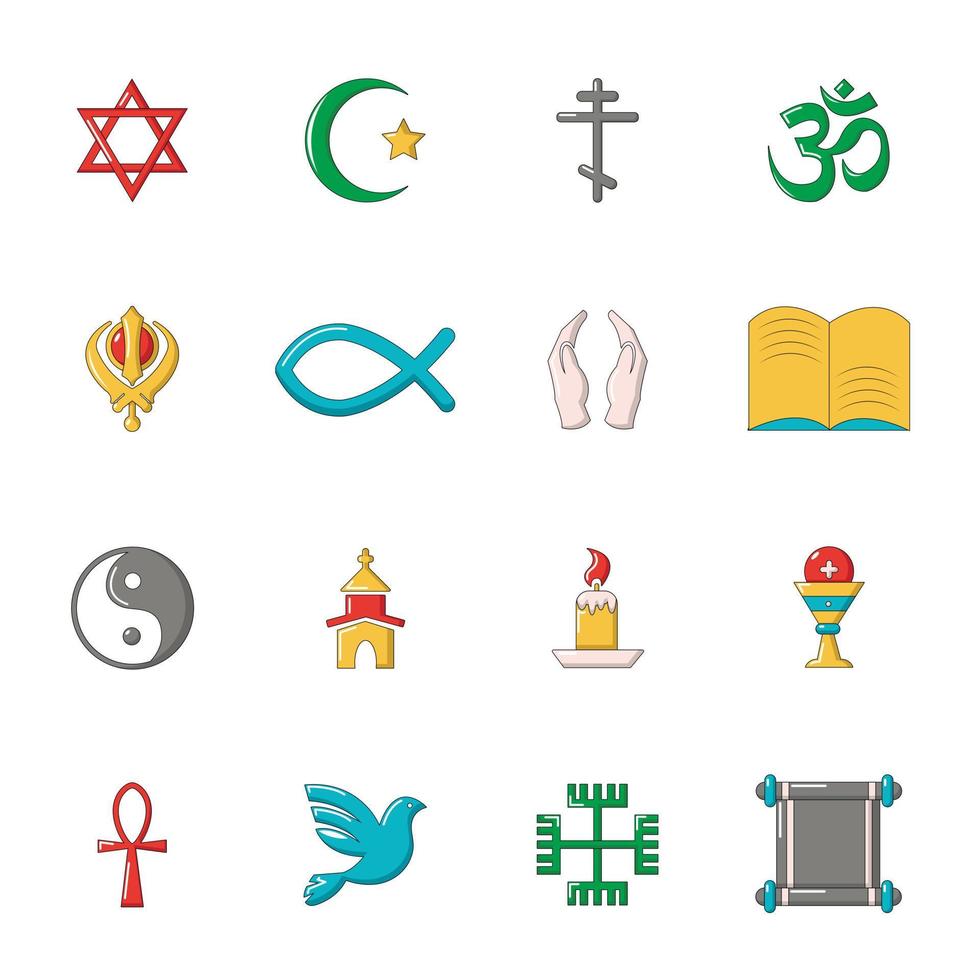 Religion icons set, cartoon style vector