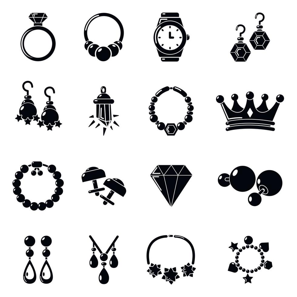 Jewelry shop icons set, simple style vector