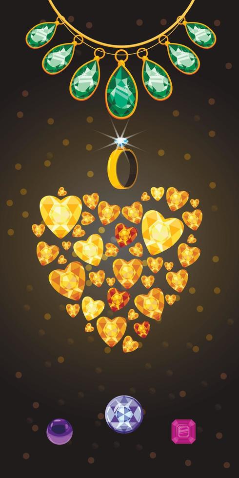 Jewelry heart banner vertical, cartoon style vector