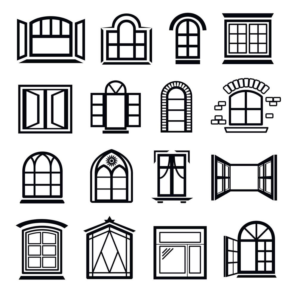 Window design icons set, simple style vector