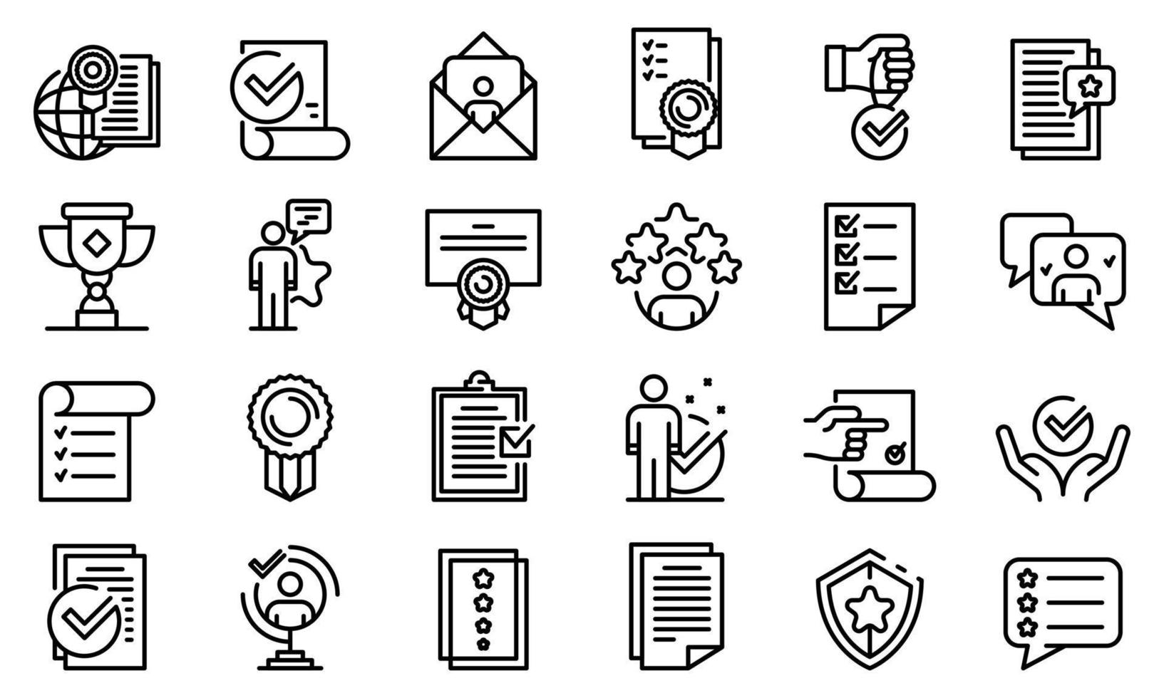 Attestation service icons set, outline style vector