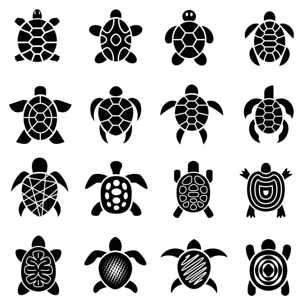 Turtle logo top view icons set, simple style vector