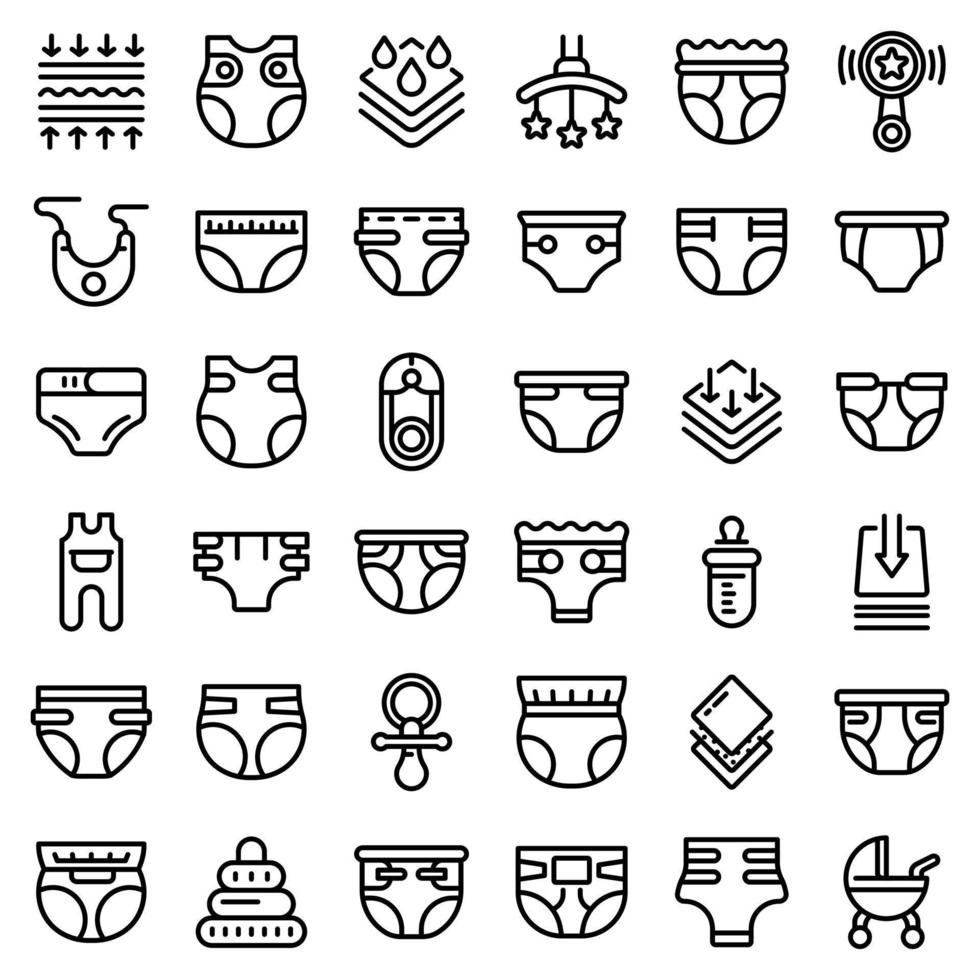 Diaper icons set, outline style vector