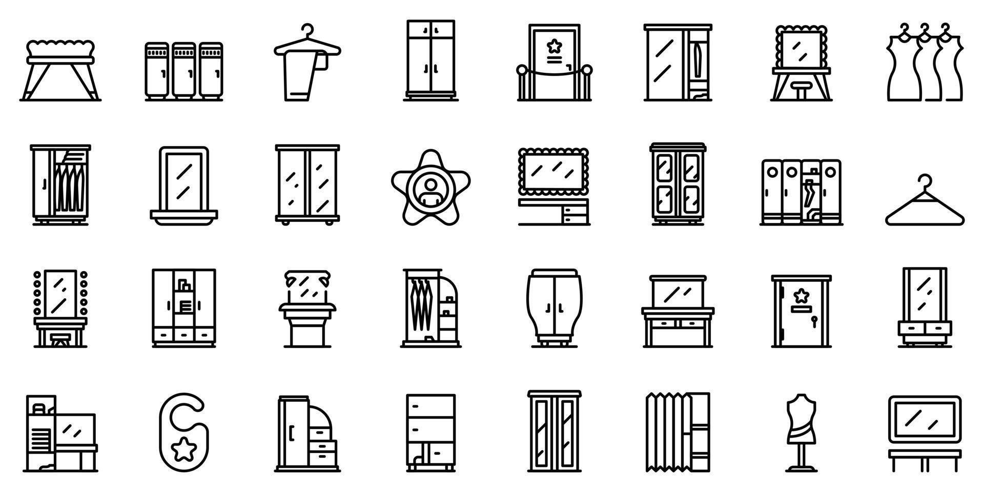 conjunto de iconos de vestidor, estilo de contorno vector