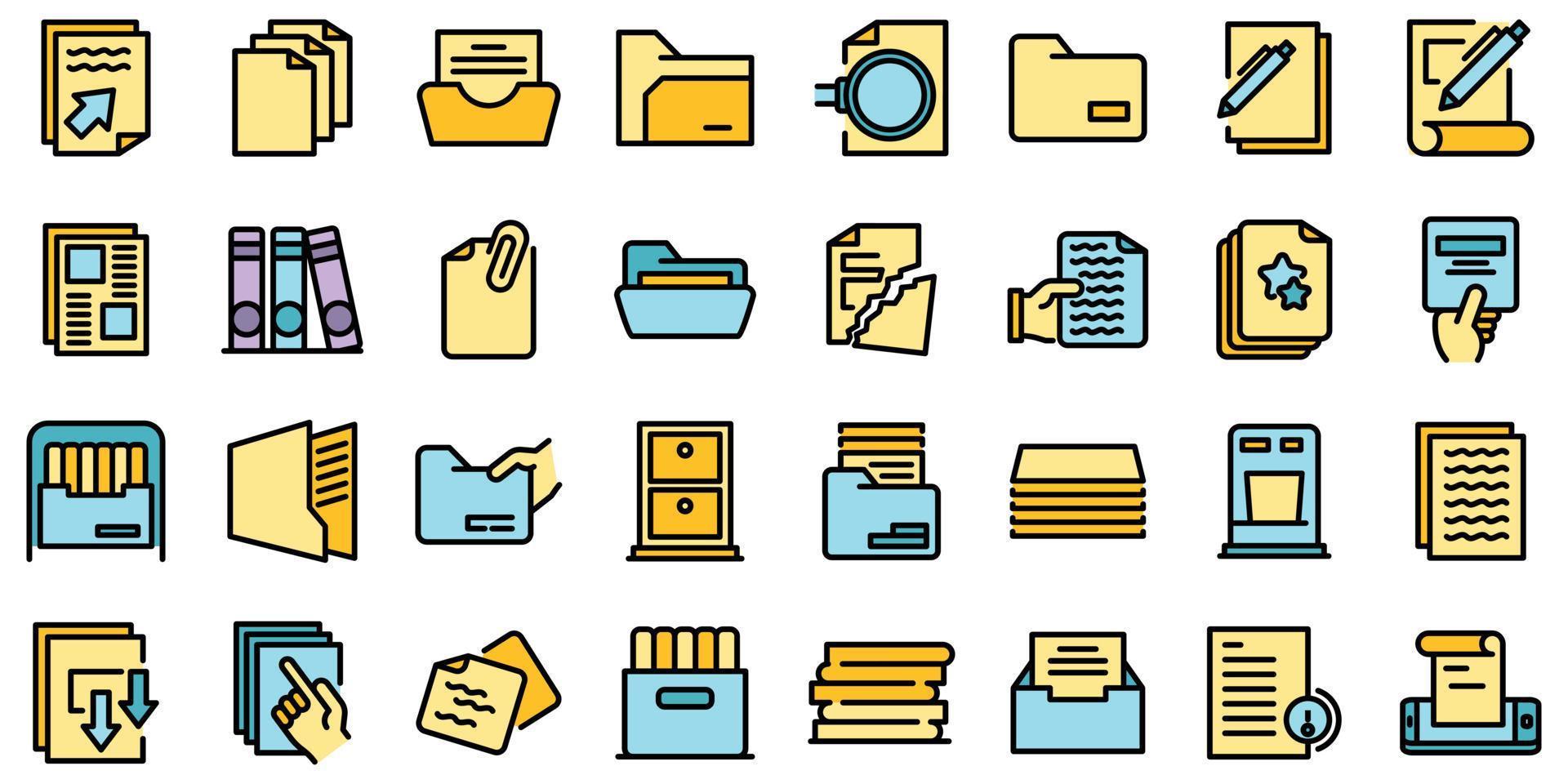 Storage of documents icons set vector flat