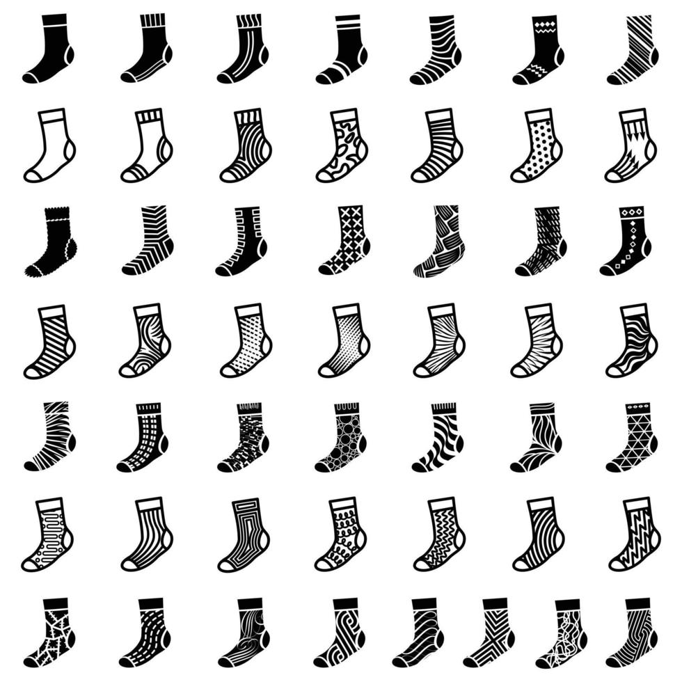 calcetines, zapatos, ropa deportiva, iconos, conjunto, simple, estilo vector