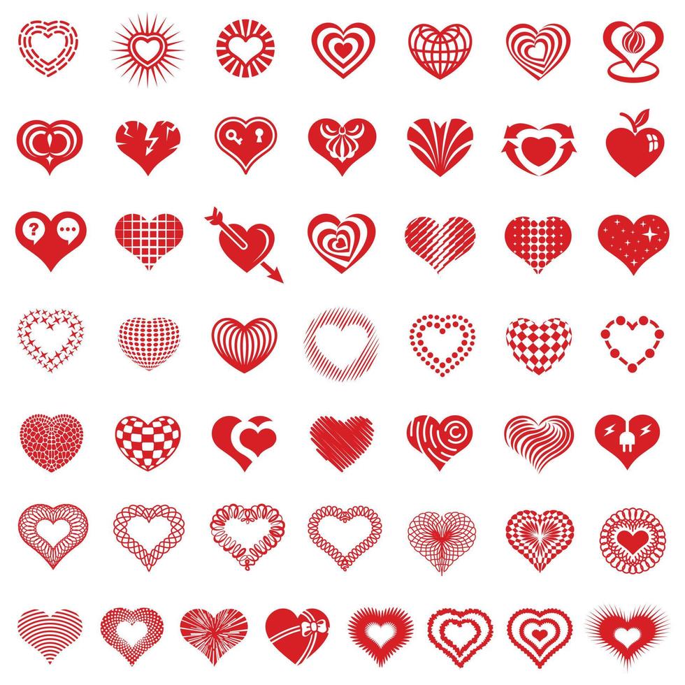 Heart form logo types icons set, simple style vector