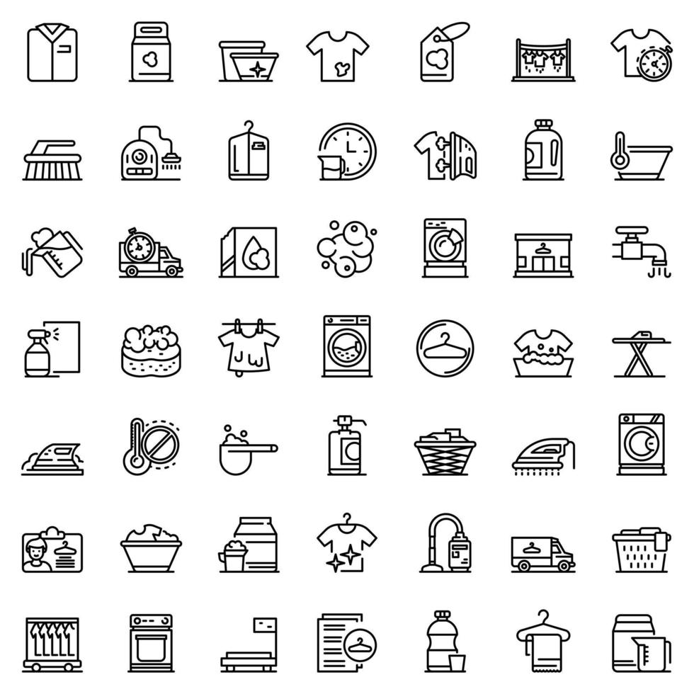 Dry cleaning icons set, outline style vector