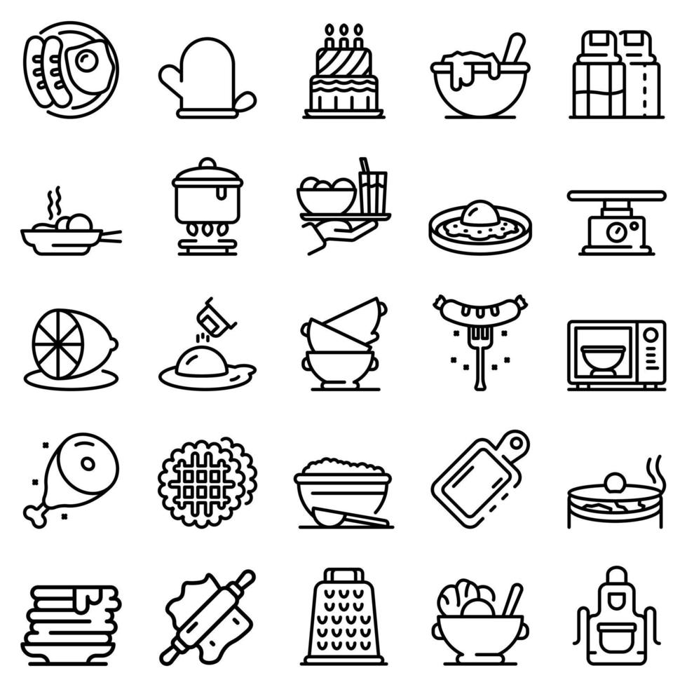 Homemade food icons set, outline style vector