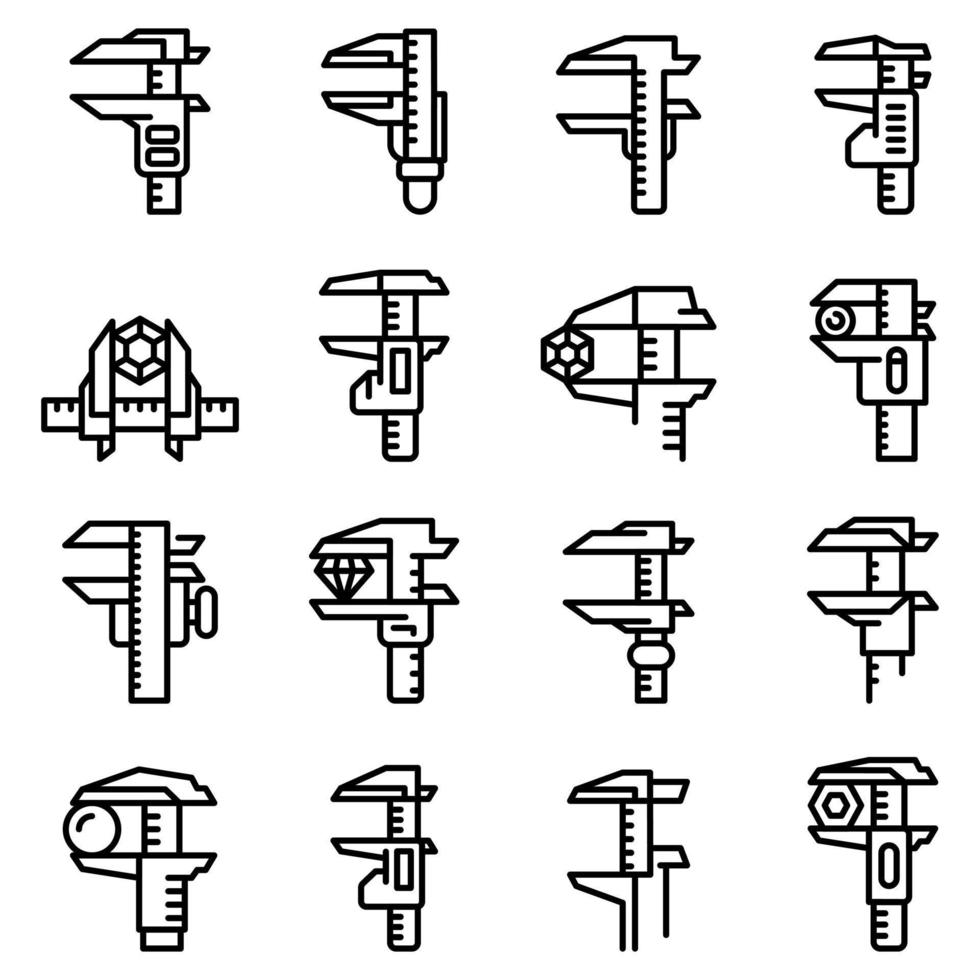 Calipers icons set, outline style vector