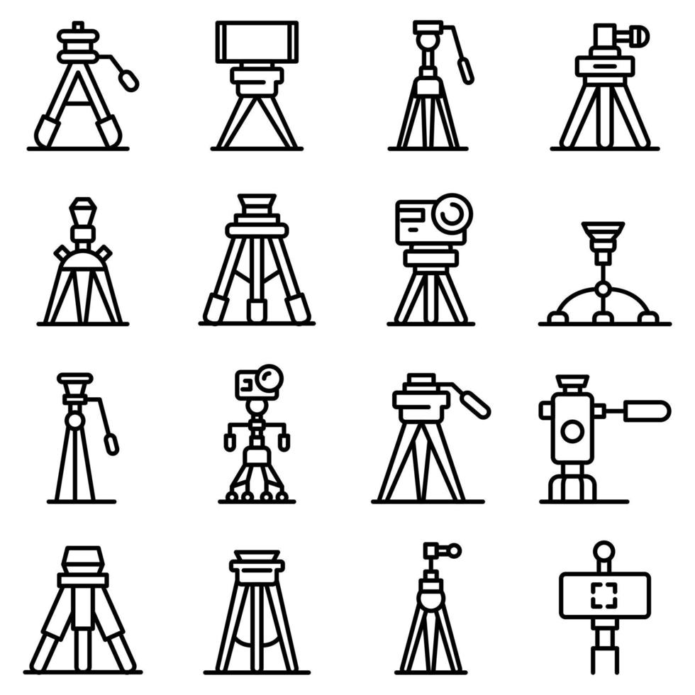 Tripod icons set, outline style vector
