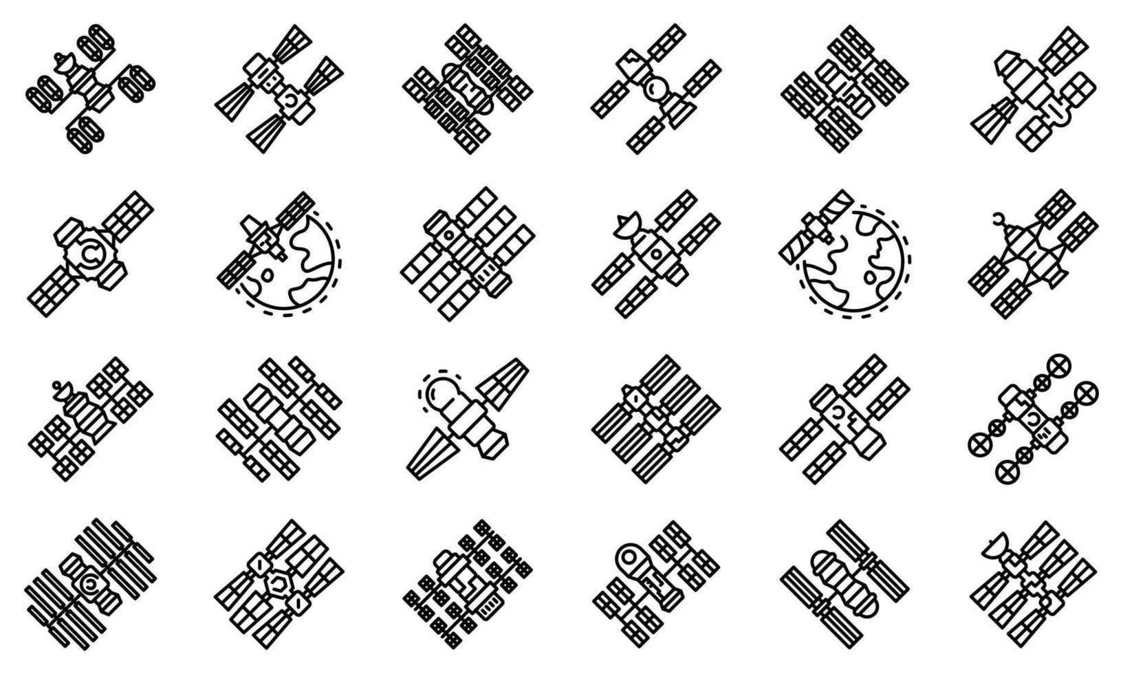 Space station icons set, outline style vector