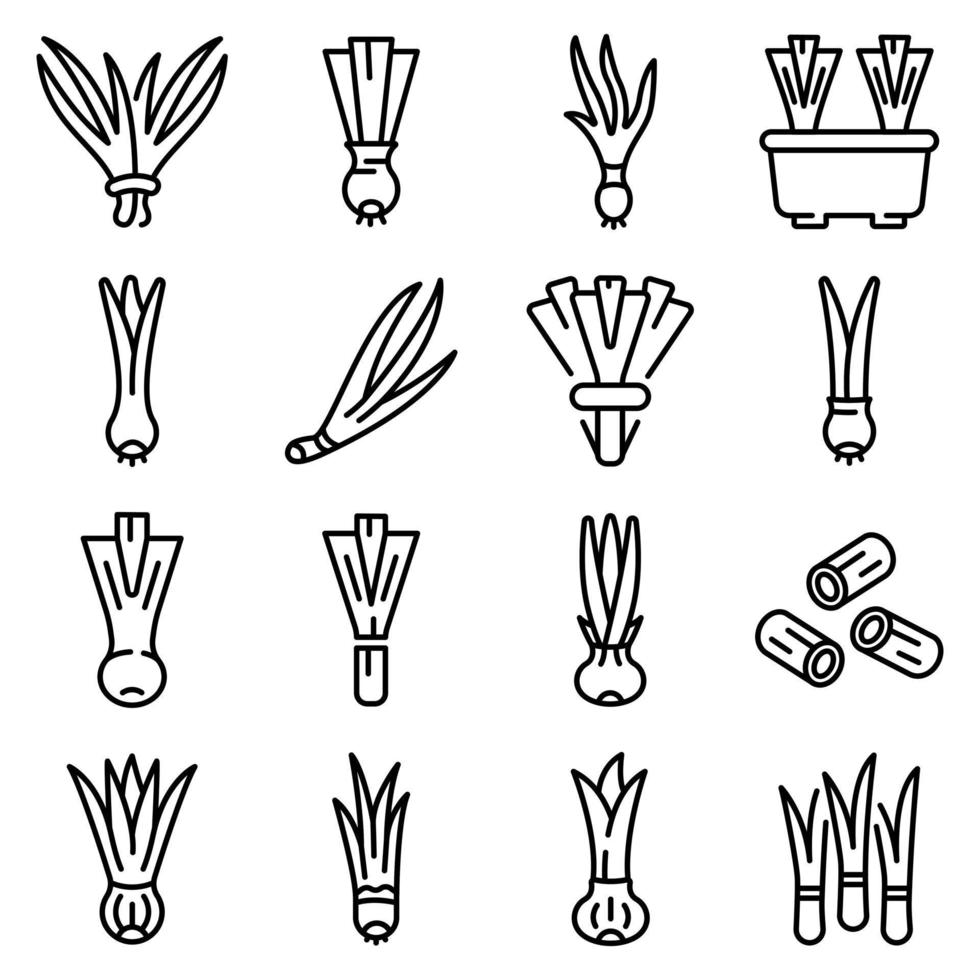 Chives icons set, outline style vector