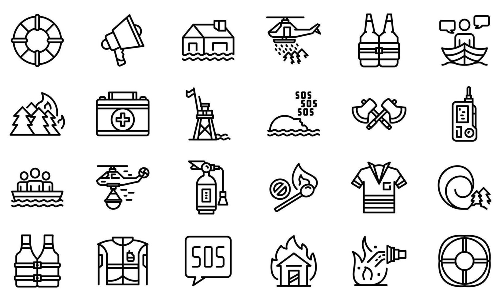 Rescuer icons set, outline style vector