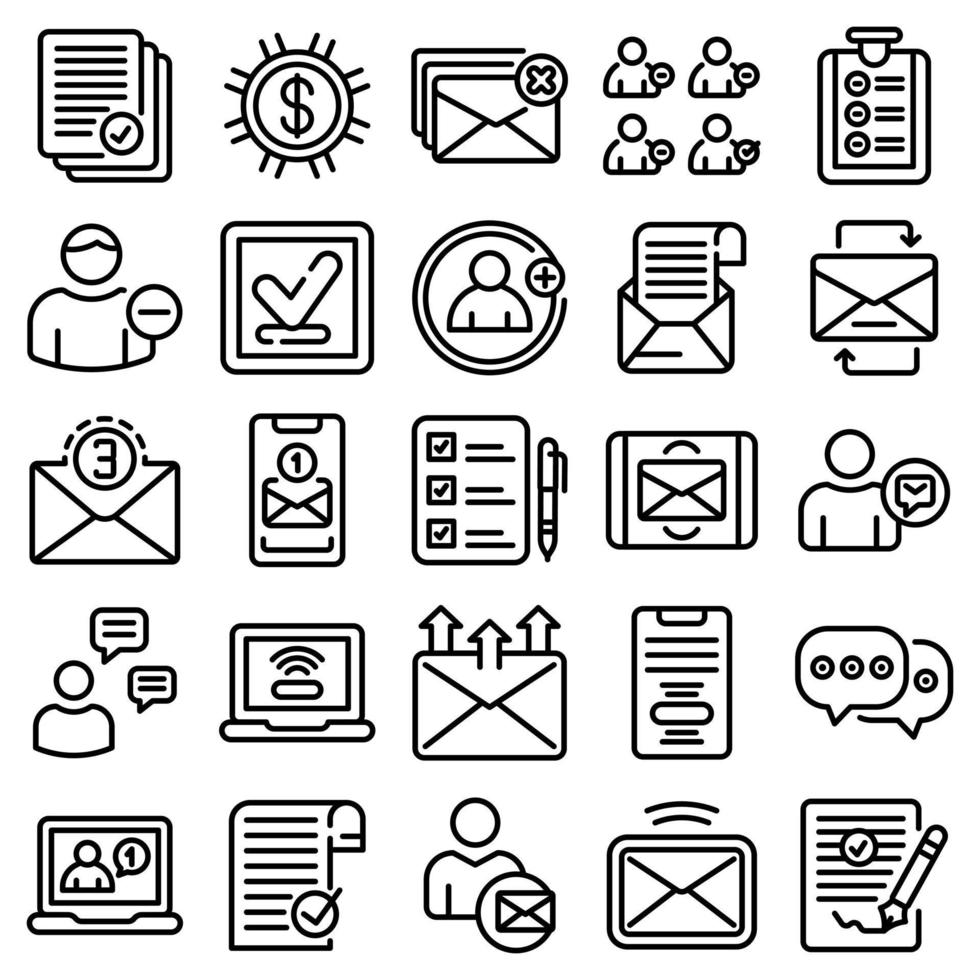 Request icons set, outline style vector