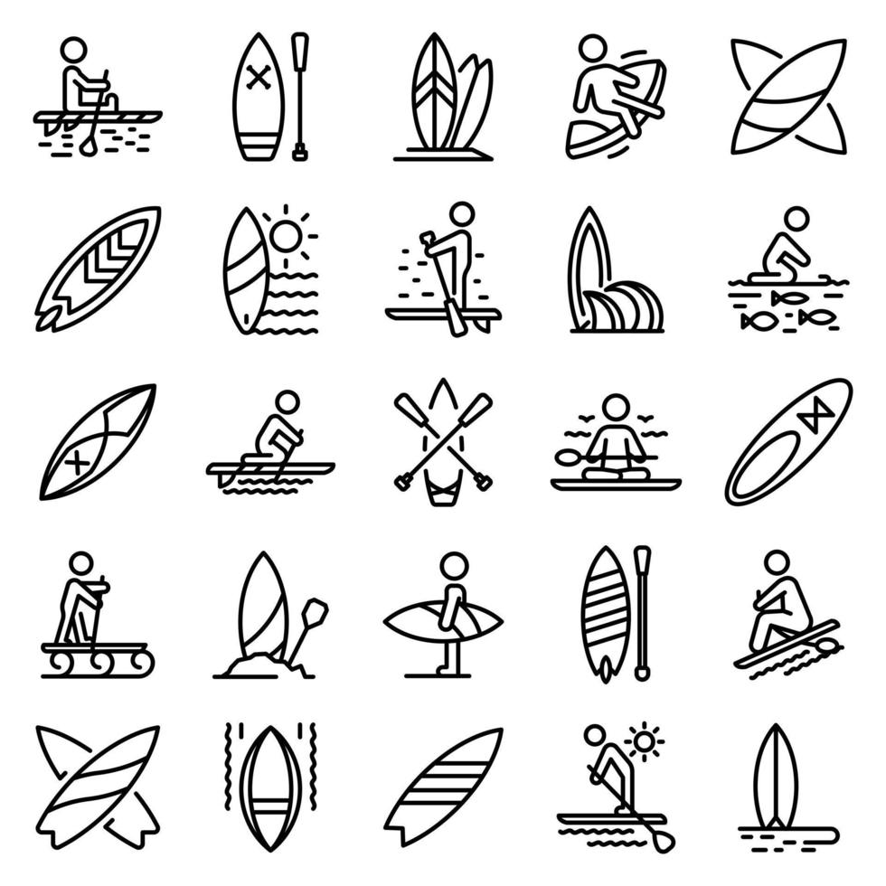 Sup surfing icons set, outline style vector