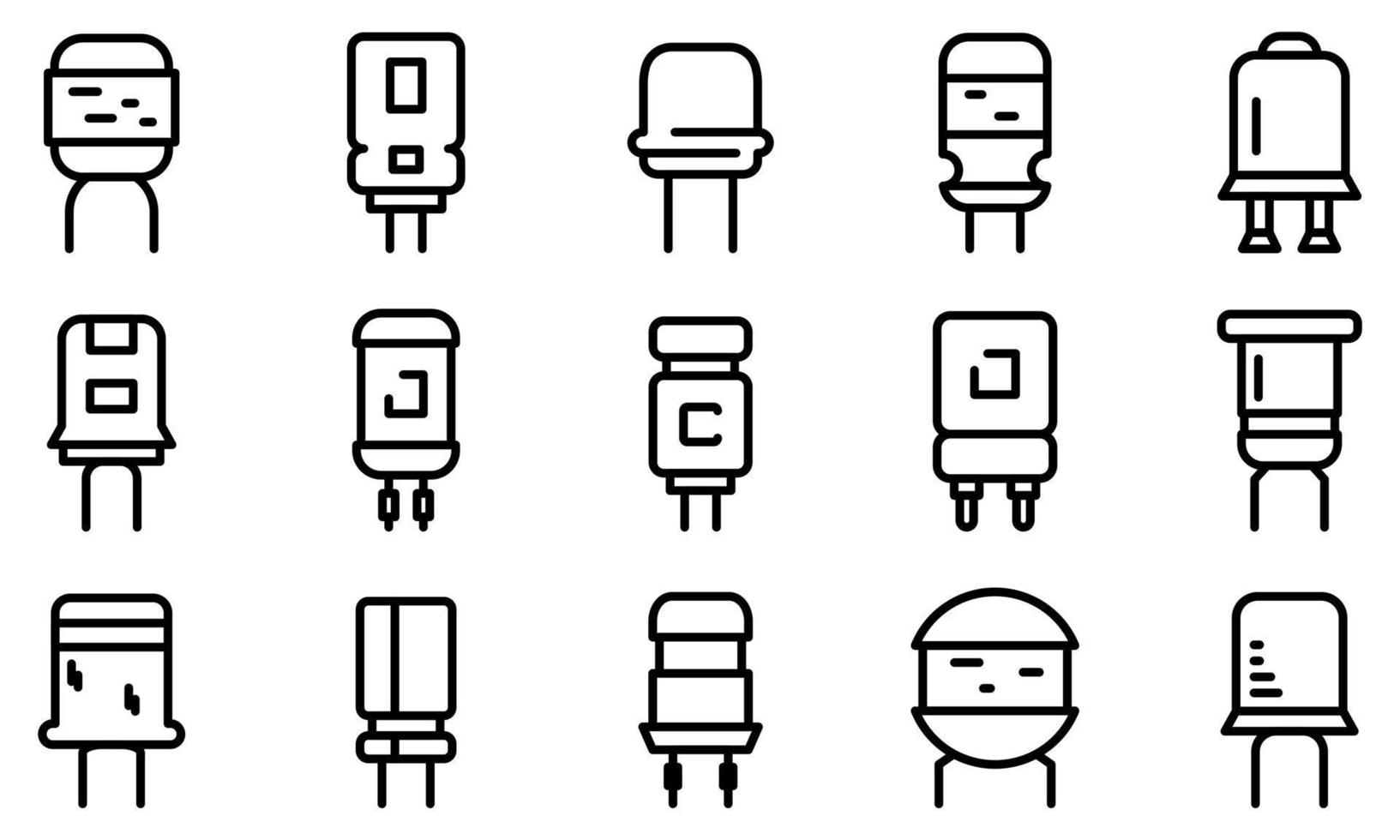 Capacitor icons set, outline style vector