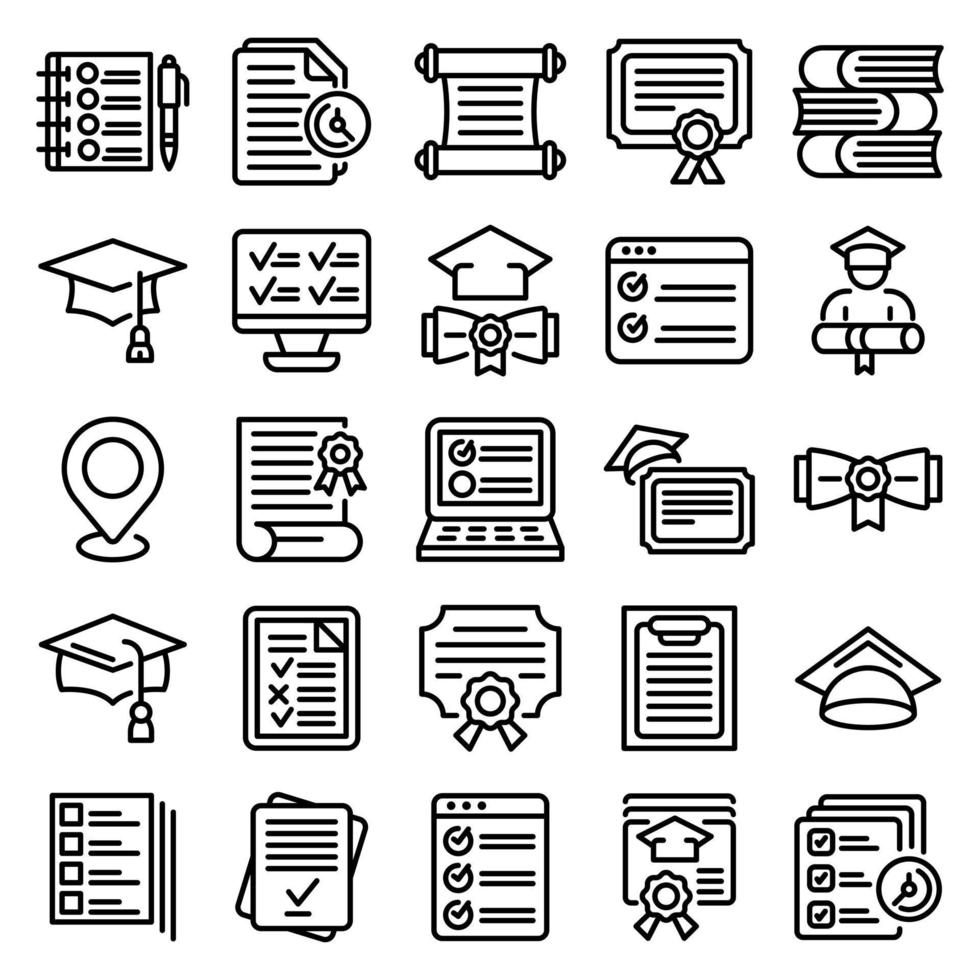 Final exam icons set, outline style vector