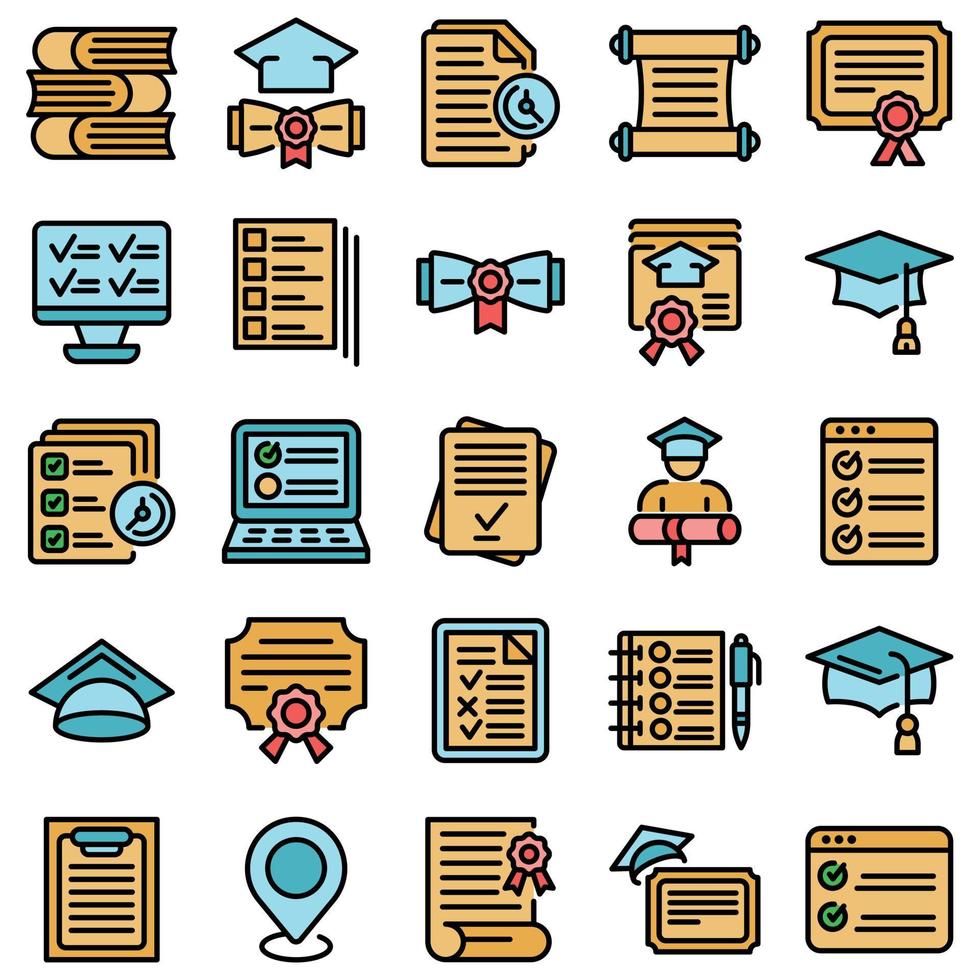 Final exam icons set vector flat