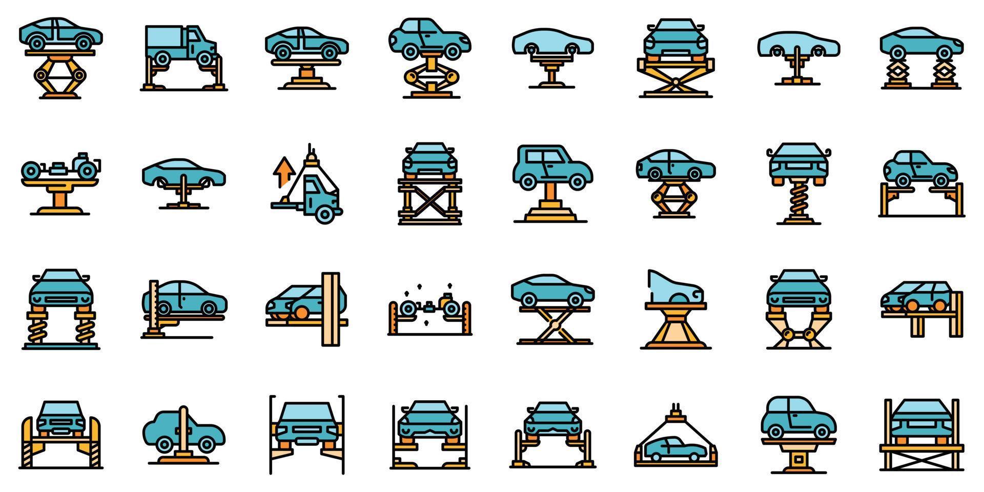 Car lift icons set vector flat