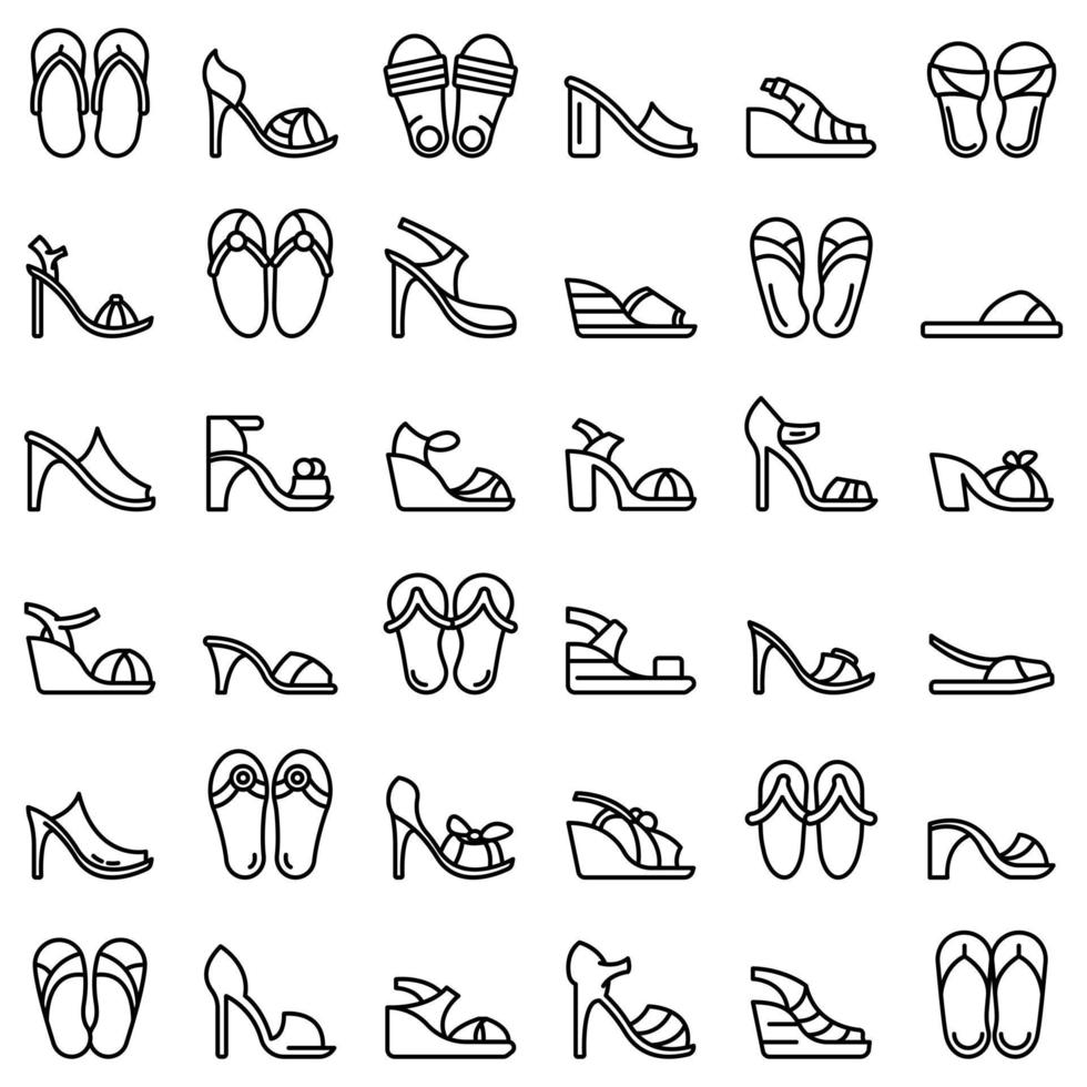 Sandals icons set, outline style vector