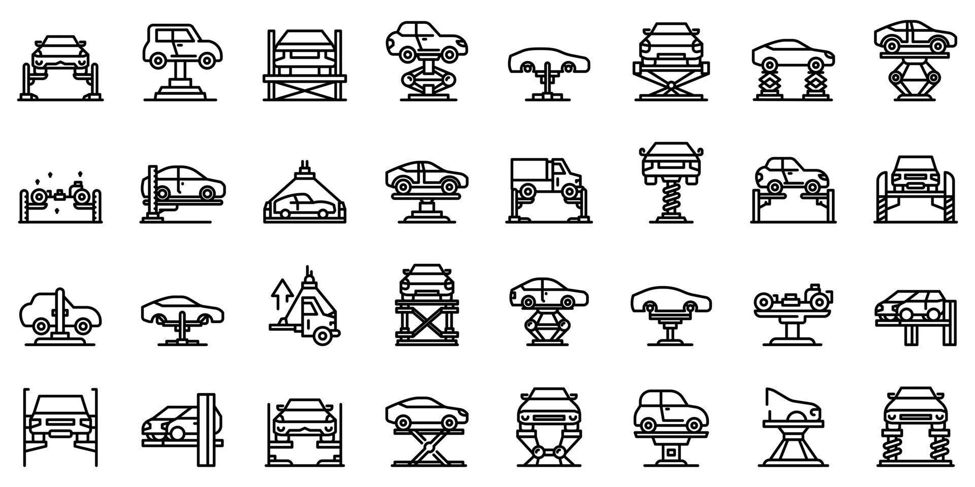 Car lift icons set, outline style vector