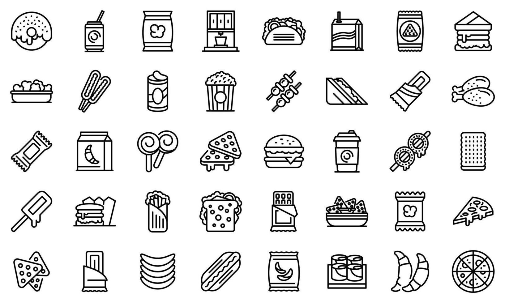 conjunto de iconos de snack bar, estilo de esquema vector