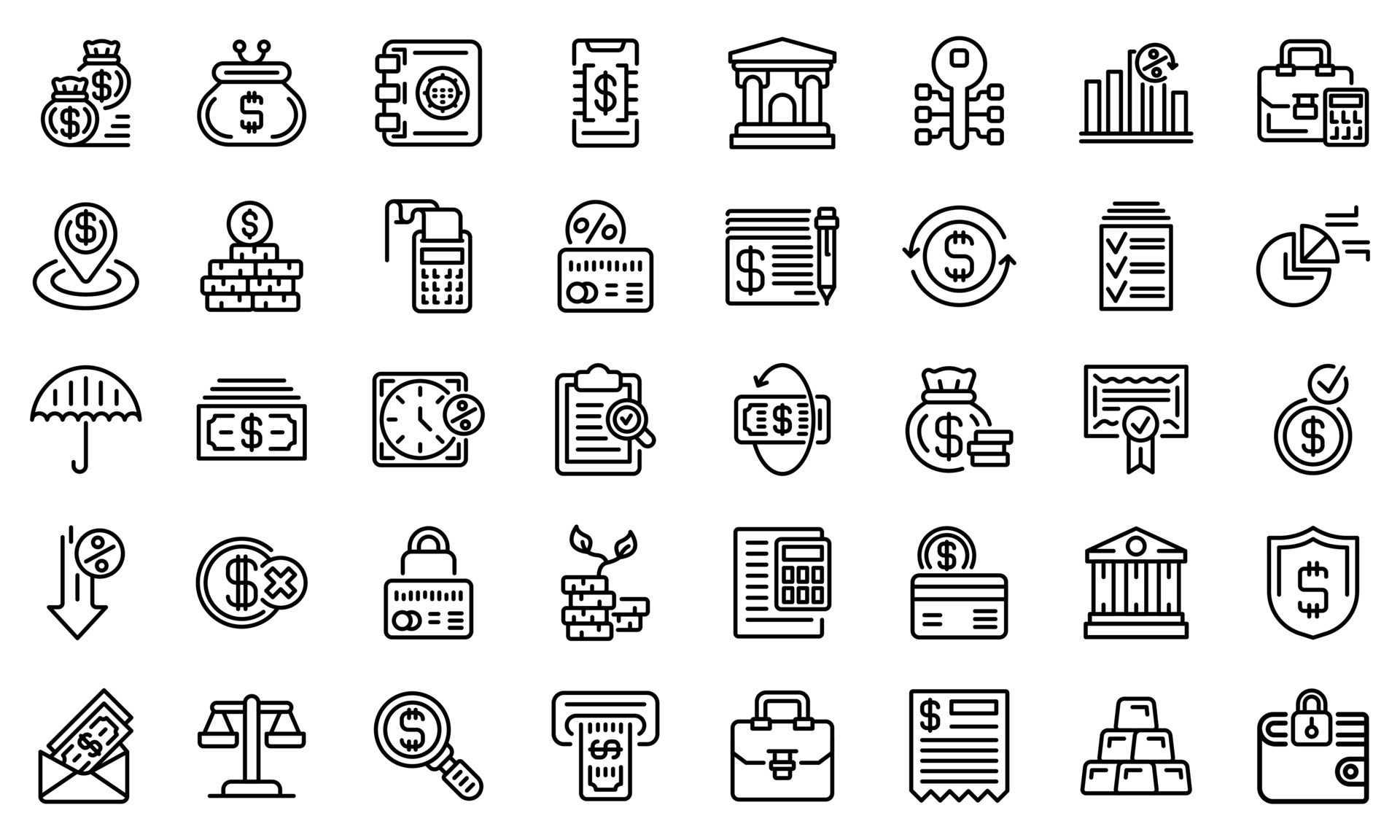 Bank icons set, outline style 8858102 Vector Art at Vecteezy