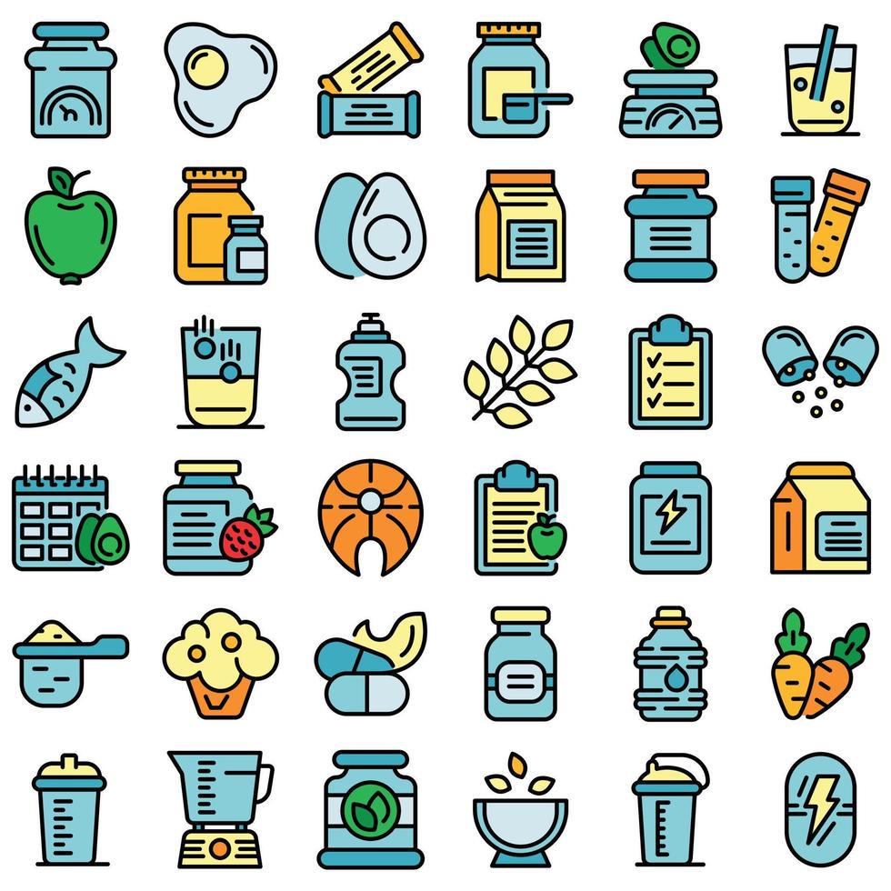 Sports nutrition icons set vector flat