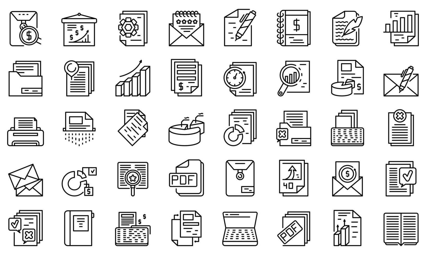 Report icons set, outline style vector