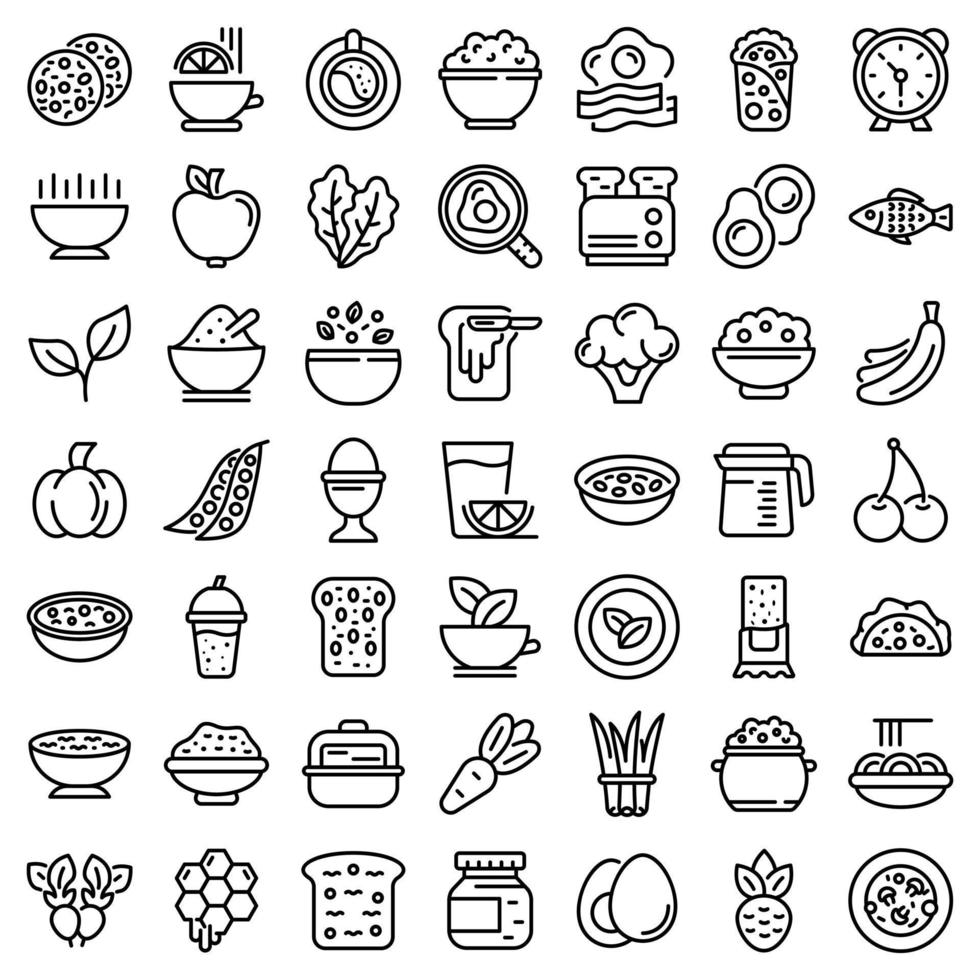 Healthy breakfast icons set, outline style vector