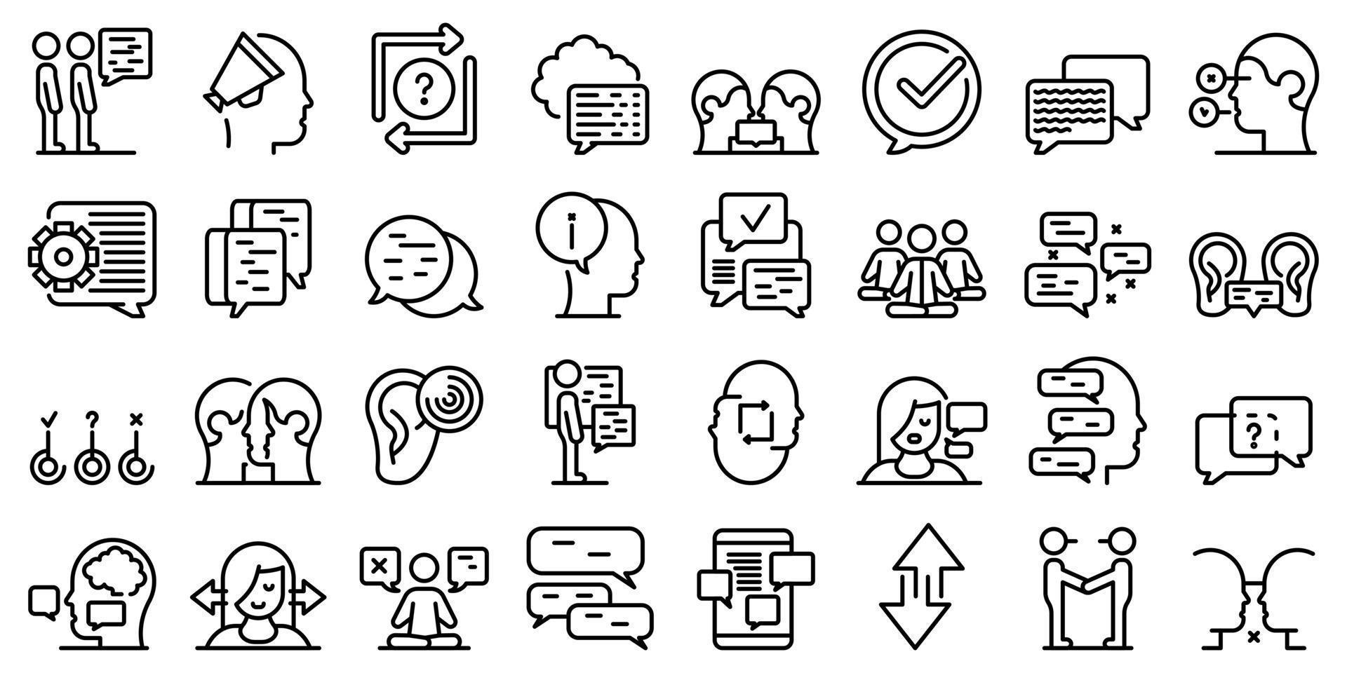 Discussion icons set, outline style vector